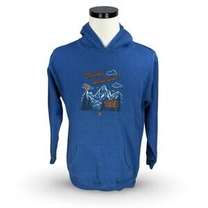 Stio Howdy Stranger Hoodie Boys Youth XL Blue Graphic Fleece Lined Pullover